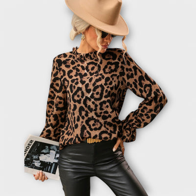 Castorini™ | Blusa Leopardo con Collo Plissettato