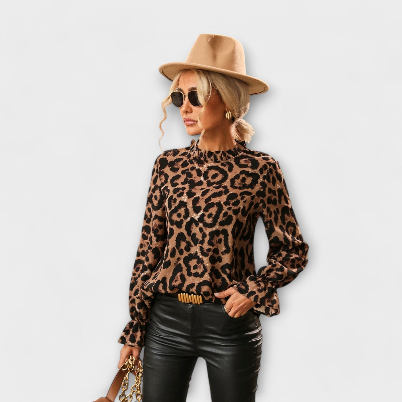 Castorini™ | Blusa Leopardo con Collo Plissettato