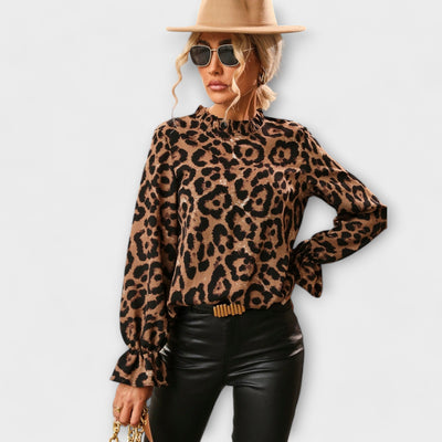 Castorini™ | Blusa Leopardo con Collo Plissettato