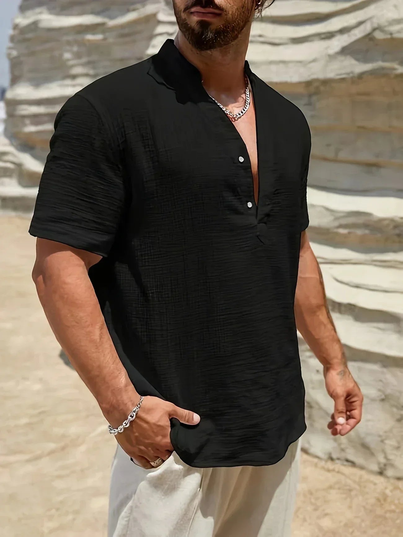 Castorini™ | Camicia estiva elegante con collo alto