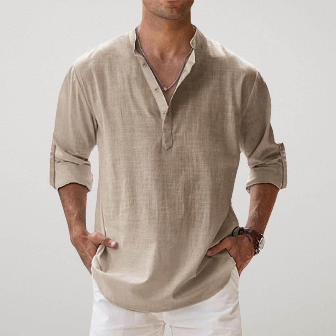 Castorini™ - Camicia Henley in cotone effetto lino