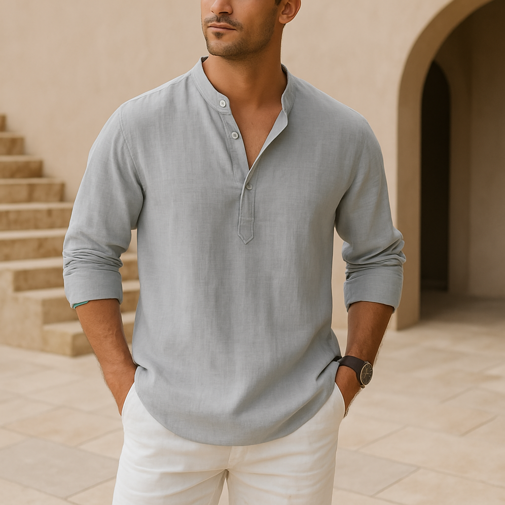 Castorini™ - Camicia Henley in cotone effetto lino