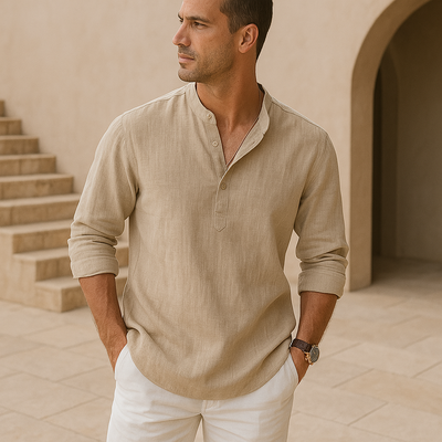 Castorini™ - Camicia Henley in cotone effetto lino