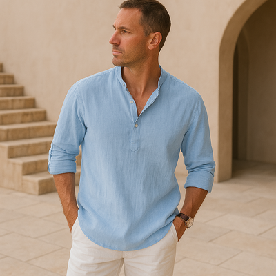 Castorini™ - Camicia Henley in cotone effetto lino