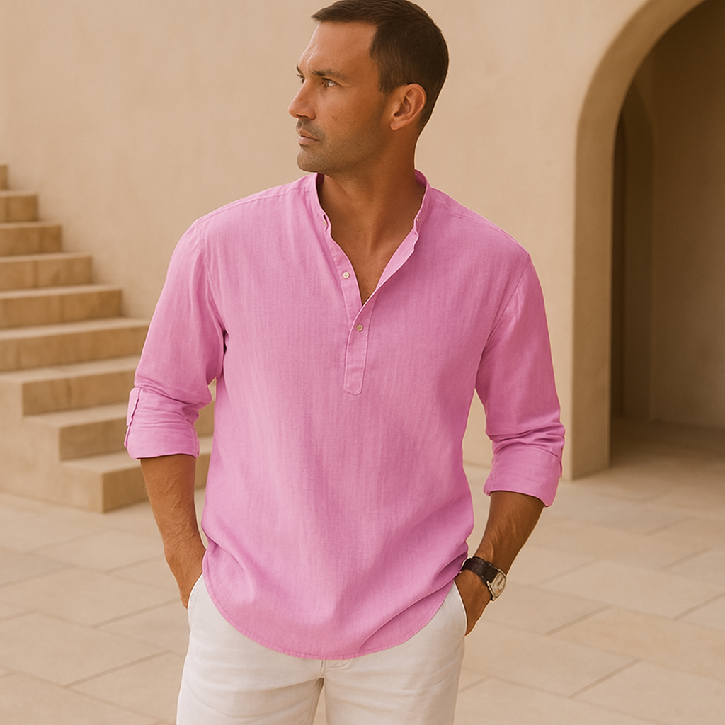 Castorini™ - Camicia Henley in cotone effetto lino