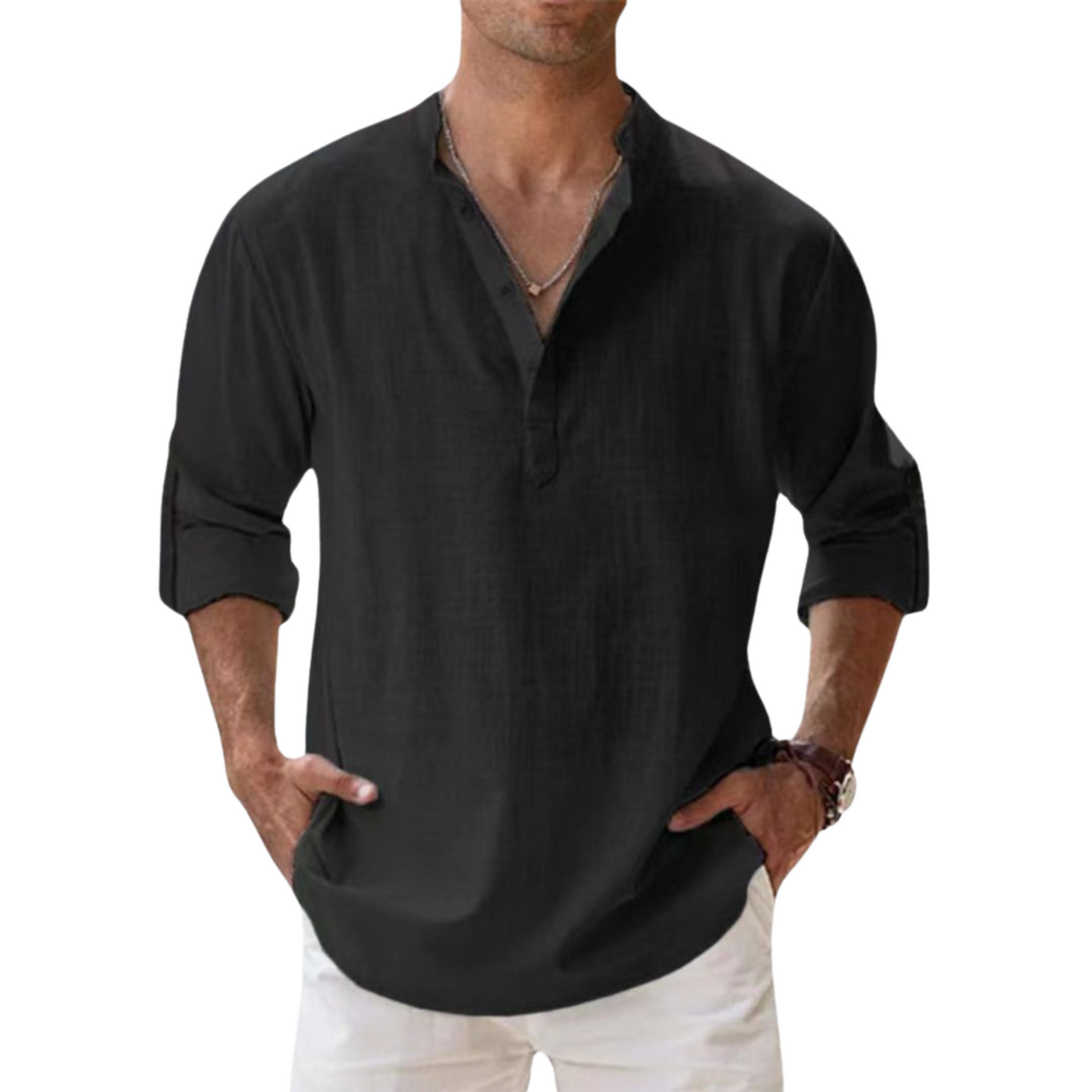 Castorini™ - Camicia Henley in cotone effetto lino